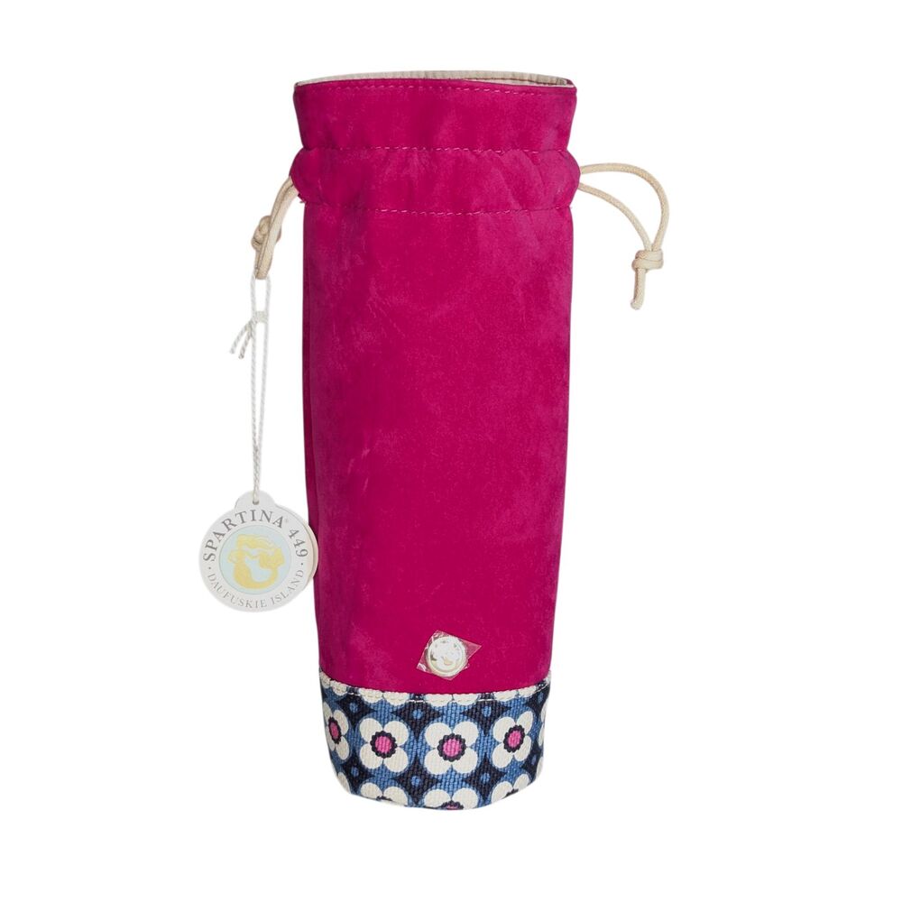 NWT Spartina 449 Keepsake Drawstring Wine Bottle Caddy Bag Pink Blue Hostess